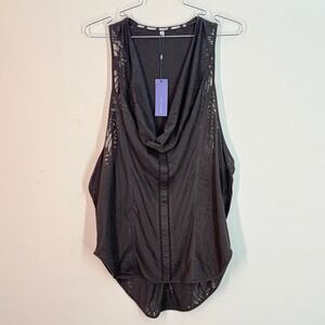 Rebecca Minkoff Amanda Top Black Sleeveless Cowl Neck Tank Sheer Detail